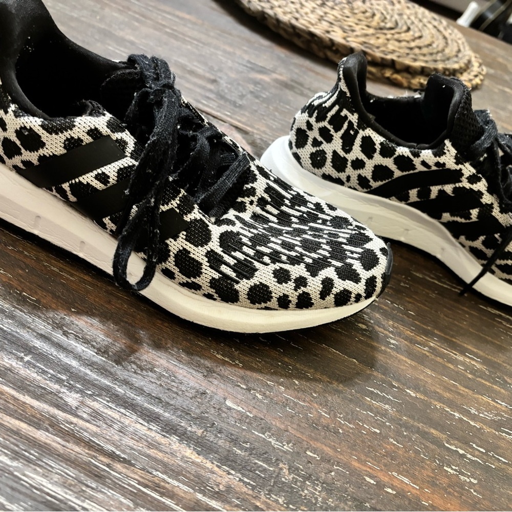 adidas Black and White Leopard Knit Slip-On Sneakers - Picture 2 of 7